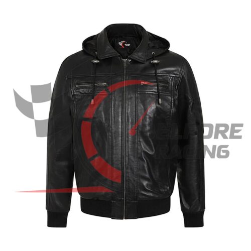 Hoodie Style Leather Jacket Available In All Sizes Custom Made - Free Shipping
